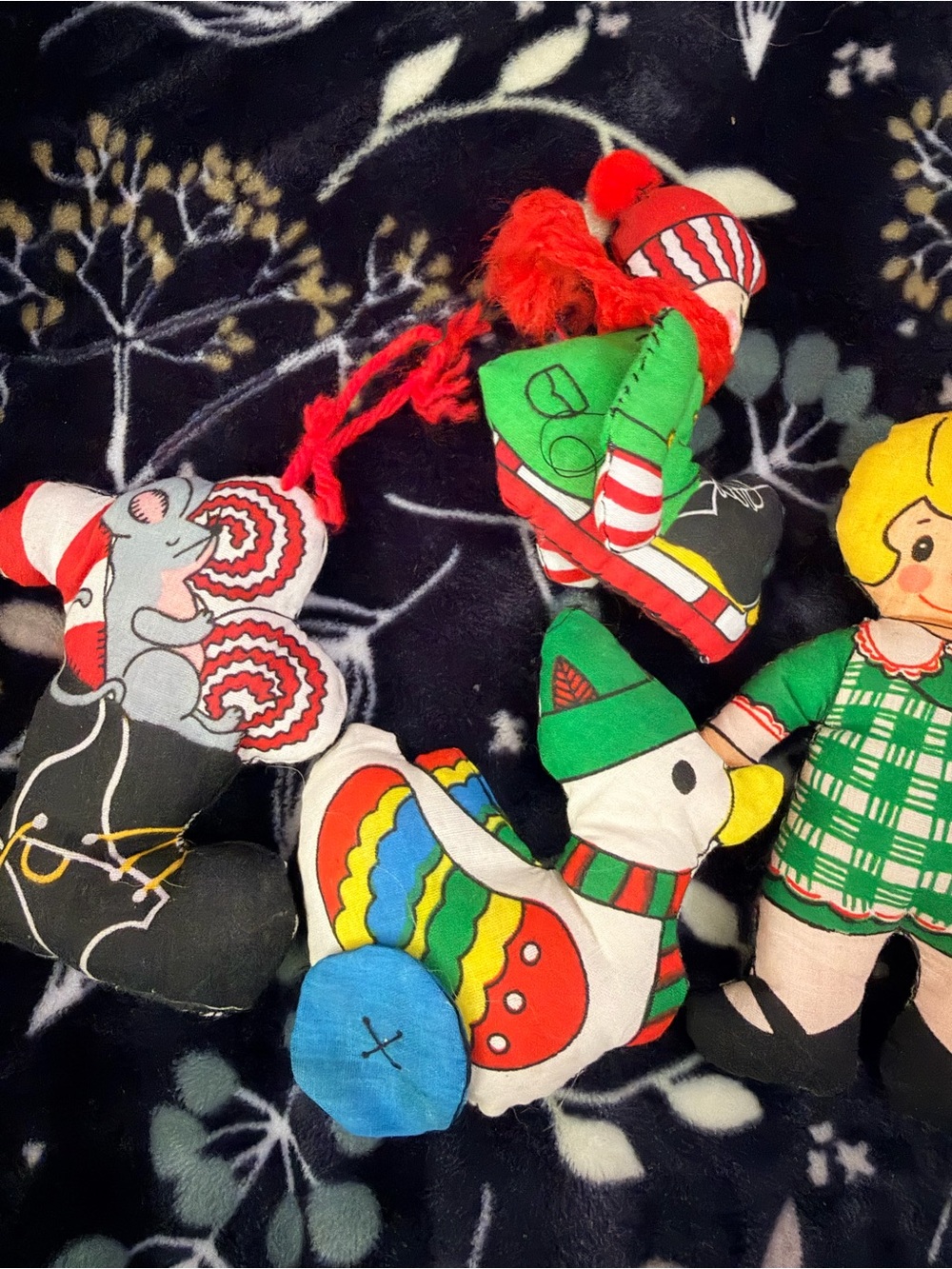 Vintage Handmade Cloth Ornaments - Green Doll & Duck Set - Picture 2 of 4